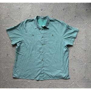 King Size Short Sleeve‎ Button Shirt - Green/Blue/White - 3XL BIG